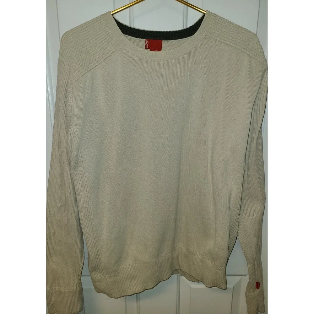 Levi's Beige Long Sleeve Scoop Neck 100% Cotton Sweater Activewear Sporty Large‎